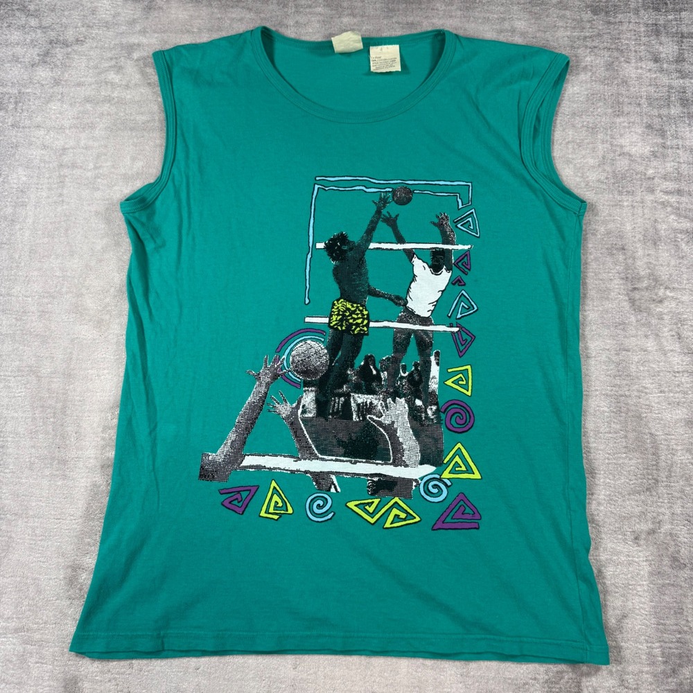 ISPO Shirt Mens Medium Teal Vintage 80s Beach Volleyball Sleeveless Vacation